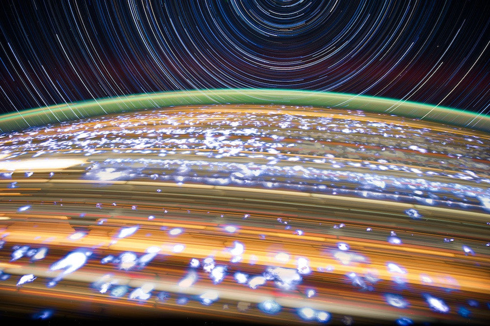 jsc2012e052681: star trails over Earth at night, photographed from the International Space Station