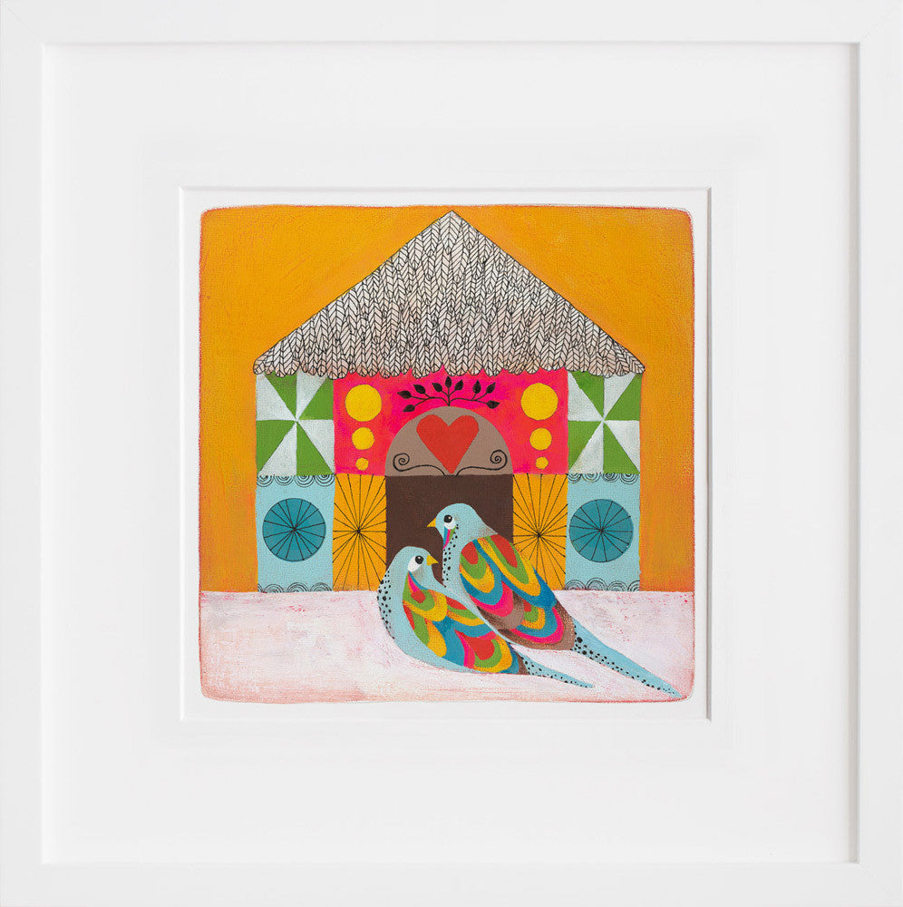 Lovebirds in a white frame