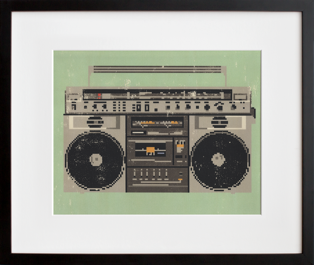 Boombox in a black frame