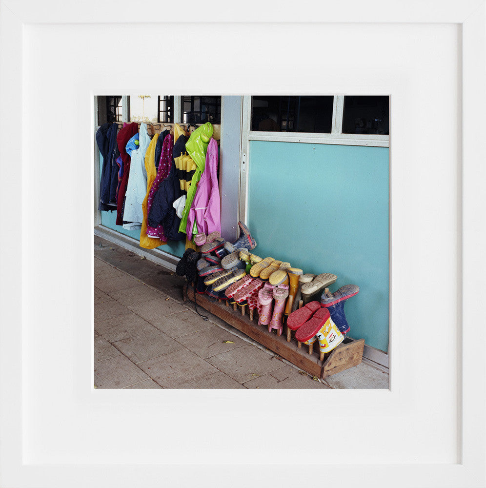 Boots and raincoats, San Diego, California in a white frame