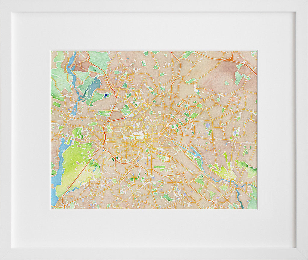 Watercolor Berlin in a white frame